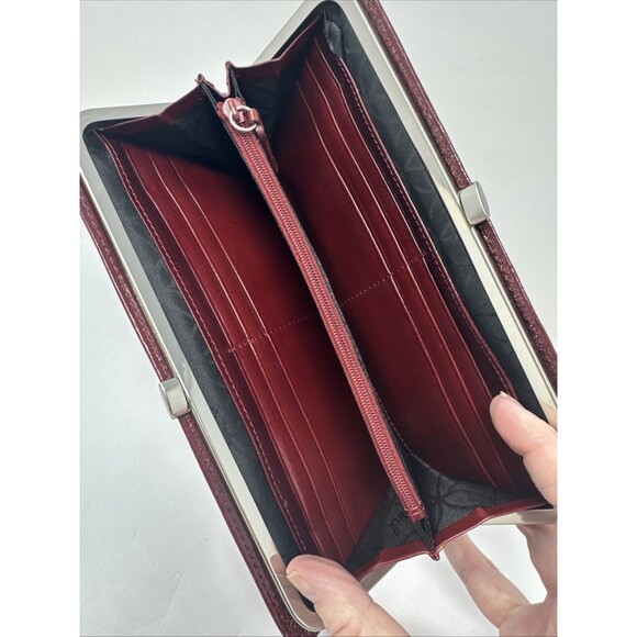 Fossil Clutch Wallet Red Leather Silver Kiss Lock Card Holder Vintage Burgundy - Picture 6 of 7